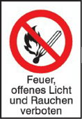 Feuer, offenes Licht und Rauchen verboten, eckig